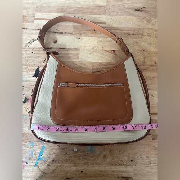 Salvatore Ferragamo Tan Italian Leather & Ivory Cream Canvas Shoulder Bag - Picture 9 of 11